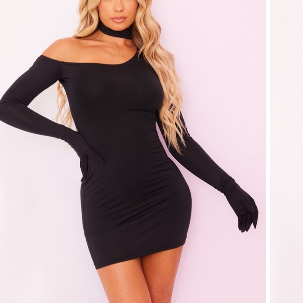Black Bodycon One Shoulder Long Sleeve Dress for Night Out